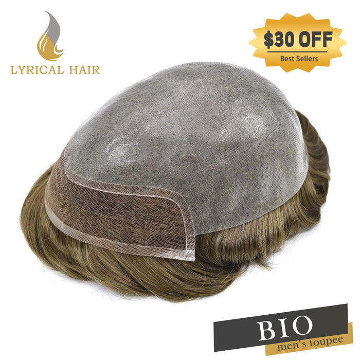 LYRICAL HAIR US Stock Mens Toupee Lace Front Skin Hair System for Men 0.06mm Thin Skin V-looped Mens Hairpieces