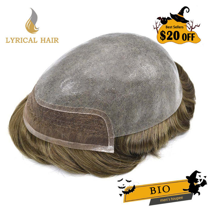 LYRICAL HAIR US Stock Mens Toupee Lace Front Skin Hair System for Men 0.06mm Thin Skin V-looped Mens Hairpieces