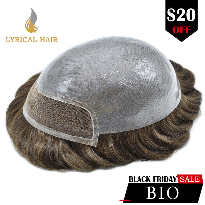 LYRICAL HAIR Mens Toupee Lace Front Skin Hair System for Men 0.06mm Thin Skin Undetectable V-looped Mens Hairpieces