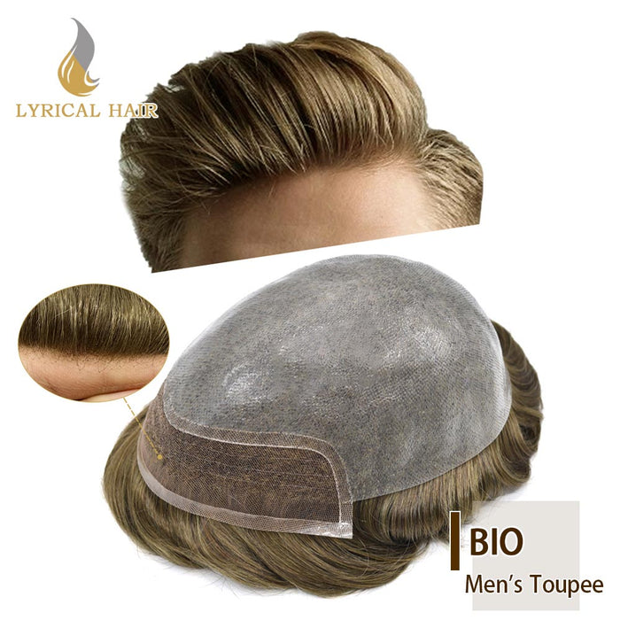 Mens Toupee Lace Front Skin Hair System for Men 0.06mm Thin Skin Undetectable V-looped Mens Hairpieces