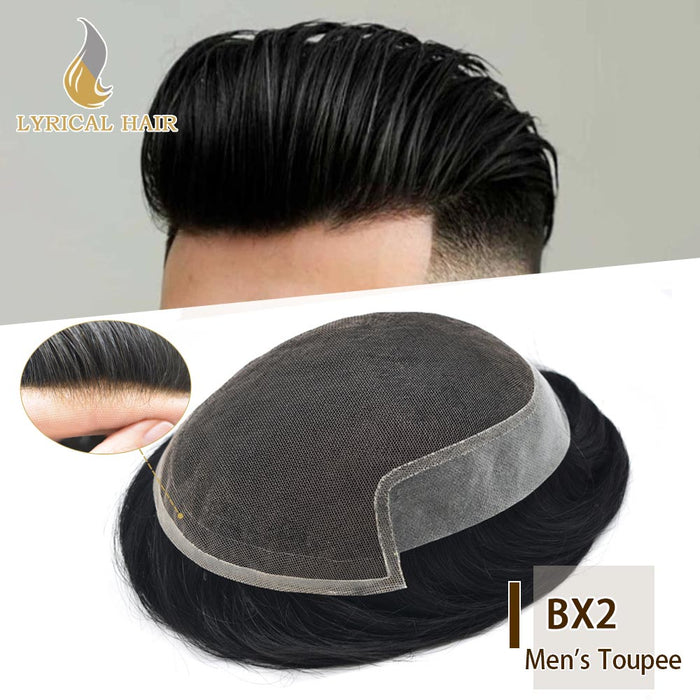 French Lace Front Mens Toupee Breathable Human Hairpiece