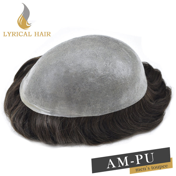 LYRICAL HAIR US Stock 0.08mm Thickness Natural&Durable Knotted Thin Skin PU Human Hair System For Men V-Looped Knots Mens Hairpieces Natural Hairline Toupee for Men