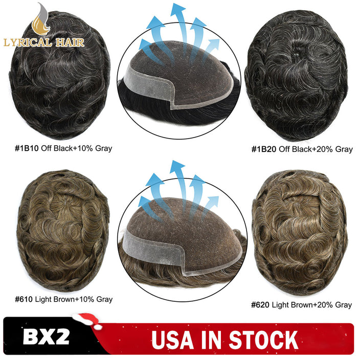 LYRICAL HAIR French Lace Front Mens Toupee Breathable Invisible Knots White Human Hairpiece