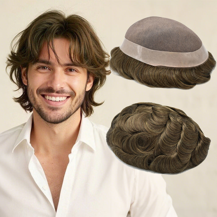 Hair System for Mens Hair Piece US STOCK Monofilament with PU Coating(NPU) Toupee Folded Lace Front Natural Hairline Mens Toupee