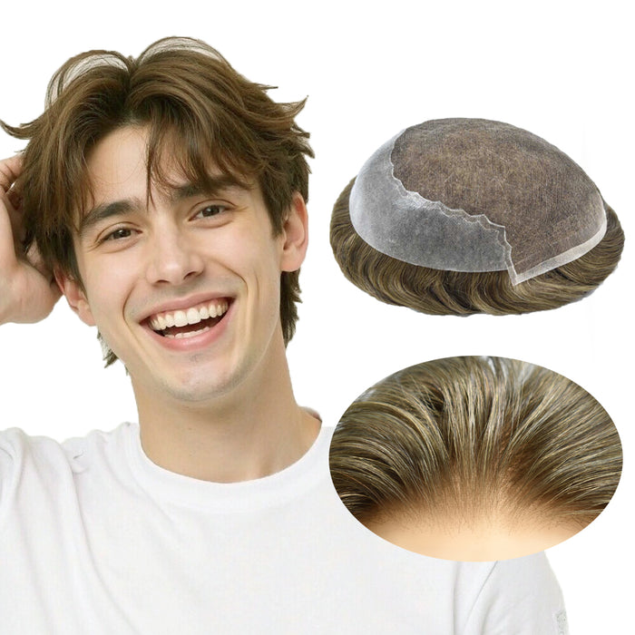 US Stock French Lace With PU Human Hair System For Men Natural Hairline Bleached  Knots Toupee for Men