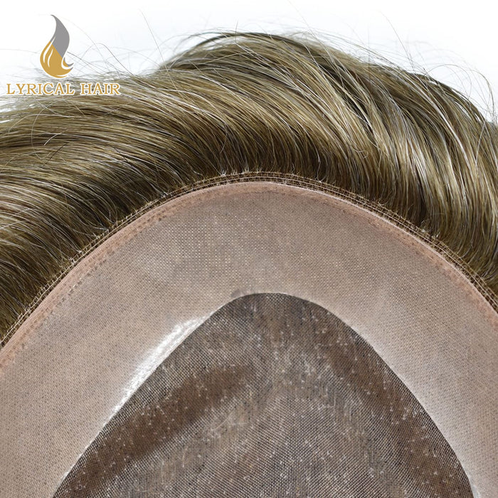 Hair System for Men Hair Piece Monofilament with PU Coated Toupee for Men Human Hair Mens Replacement Folded Lace Front Natural Hairline Mens Toupee