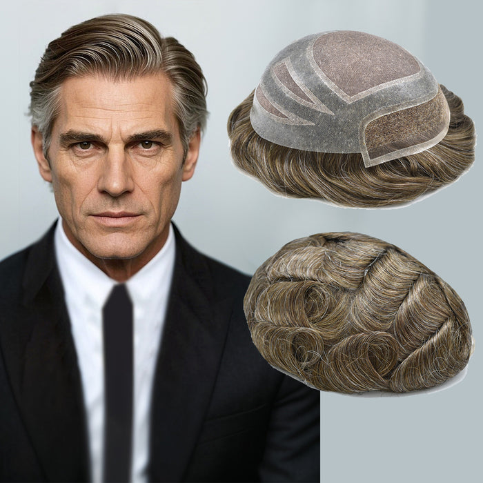 US STOCK Fine Mono Mens Hair Pieces French Lace Front Men Toupee Poly Skin Hair Replacement System for Men