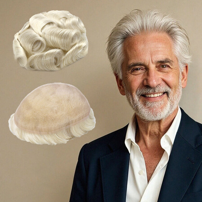 US STOCK Full French Lace Toupee for Men Hair System Bleached Knots Natural Hairline Mens Hair Piece