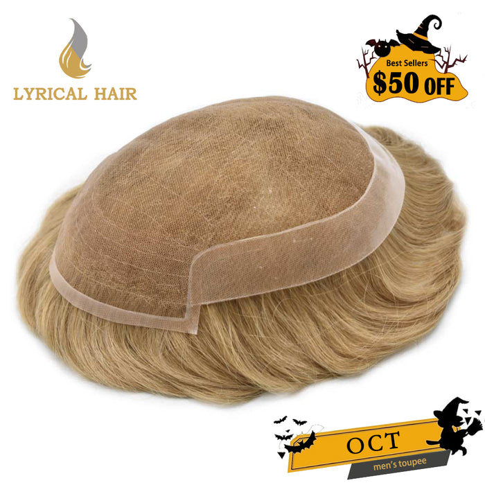 LYRICAL HAIR US Stock French Lace With Poly Coated Human Hair System For Men Natural Hairline Bleached  Knots Toupee for Men