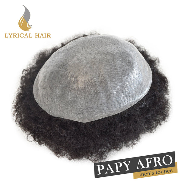LYRICAL HAIR Hair Units for Black Men Thin Skin African American Men Full Poly Afro Curly Wave Mens Hairpieces