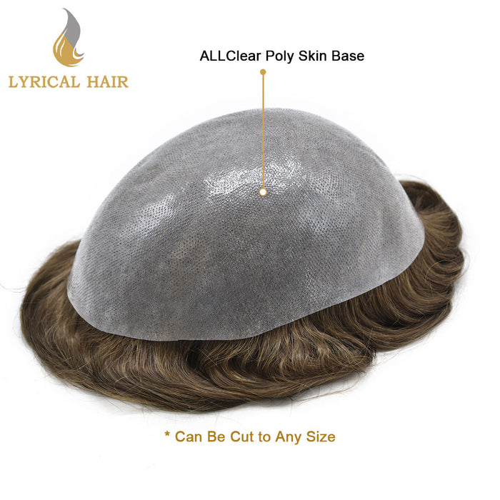 LYRICAL HAIR 0.10mm Thickness Durable Skin Knotted PU Brown Human Hair System For Men 100% Hand Tied Woven Toupee for Men | Brown