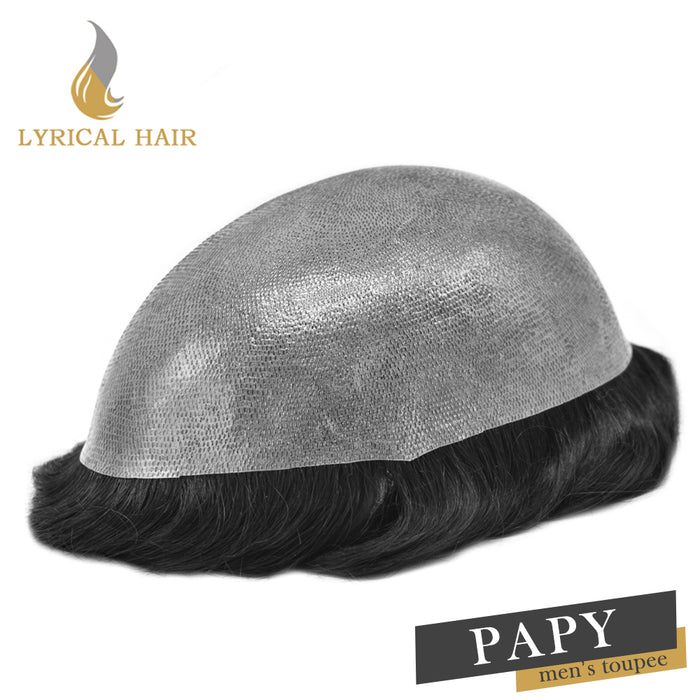 LYRICAL HAIR 0.10mm Thickness Durable Skin Hair System For Men 100% Hand Tied Woven Toupee for Men