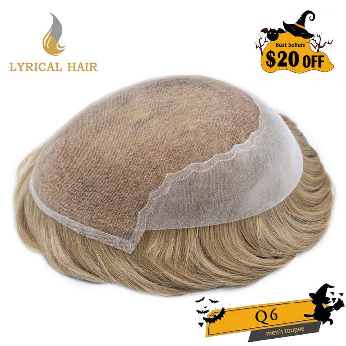 LYRICAL HAIR US Stock French Lace With PU Human Hair System For Men Natural Hairline Bleached  Knots Toupee for Men