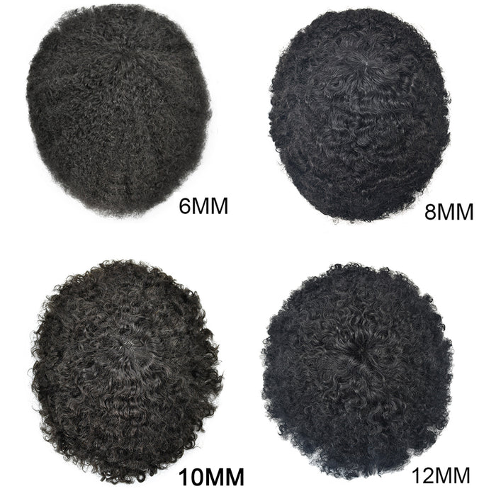 Kinky Curly Afro Mens Toupee 0.3-0.06mm Thickness PU  Hair Unit For Black Men