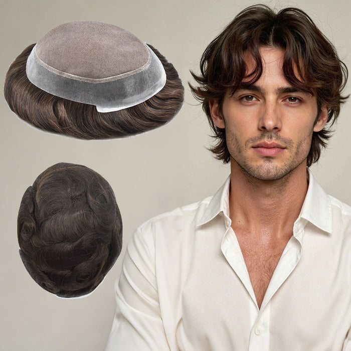 US Stock Human Hair System For Men Fine Monofilament With PU Hairpieces For Men